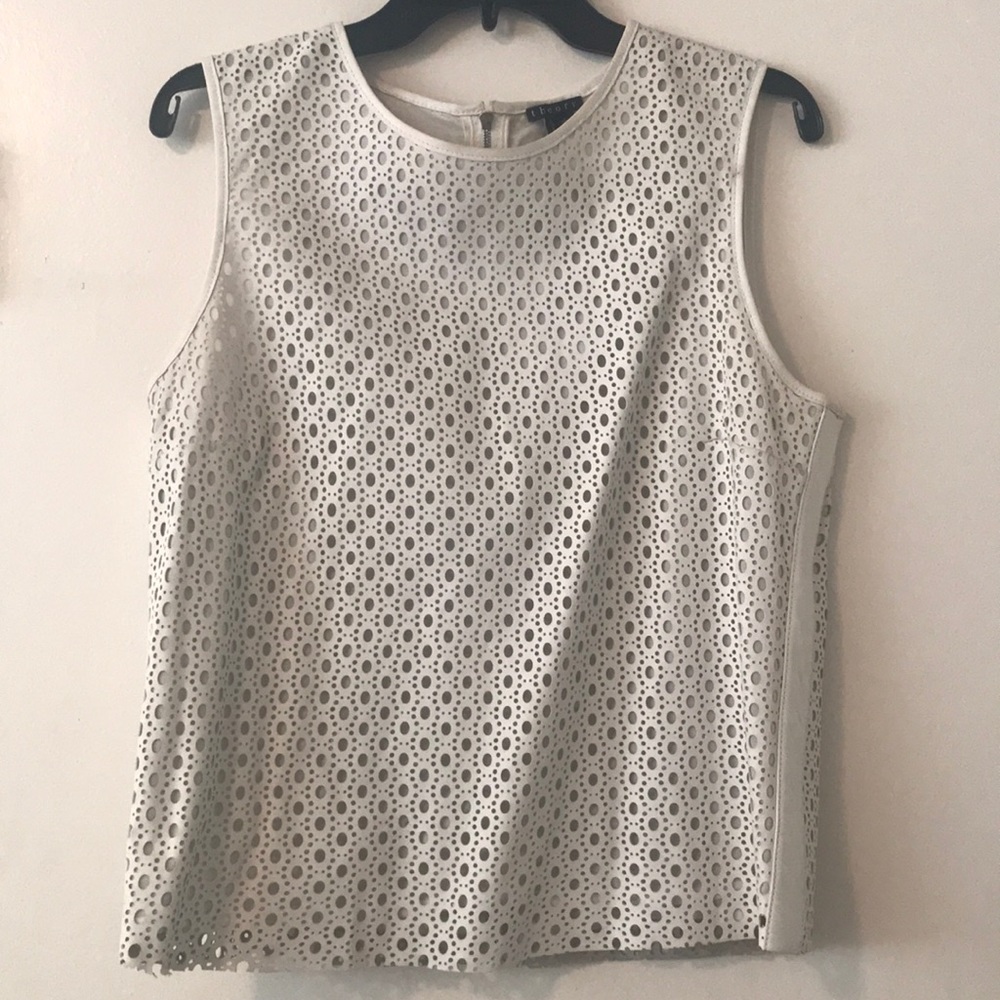 Theory Mowita Lasercut White Lamb Leather Eyelit Top
